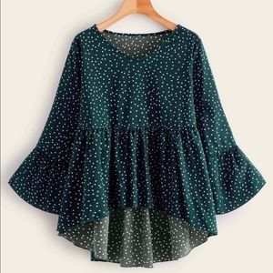 Shein green polka dot high-low top
